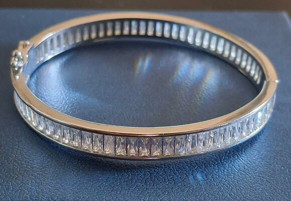 Moissanite Jewelry - CERTIFIED GRA Genuine Moissanite Diamond 11.8 Ct.VVS1 Baguette Bangle Bracelet